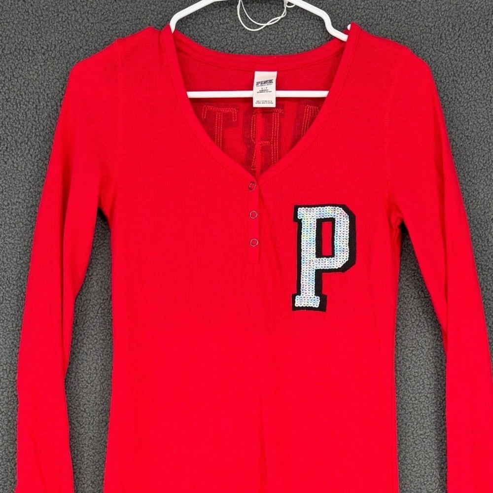 Victoria's Secret PINK Red Waffle Thermal Pajama One Piece Party Sequin Small